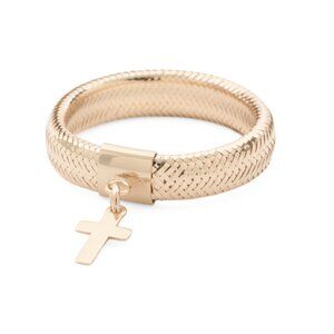 GOLDEN CLEF Gold Made In Italy 14kt Gold Adjustable Mesh Cross Charm Ring